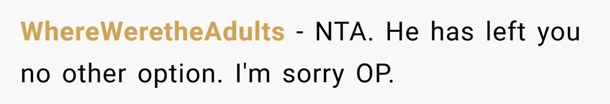 WhereWeretheAdults − NTA. He has left you no other option. I'm sorry OP.