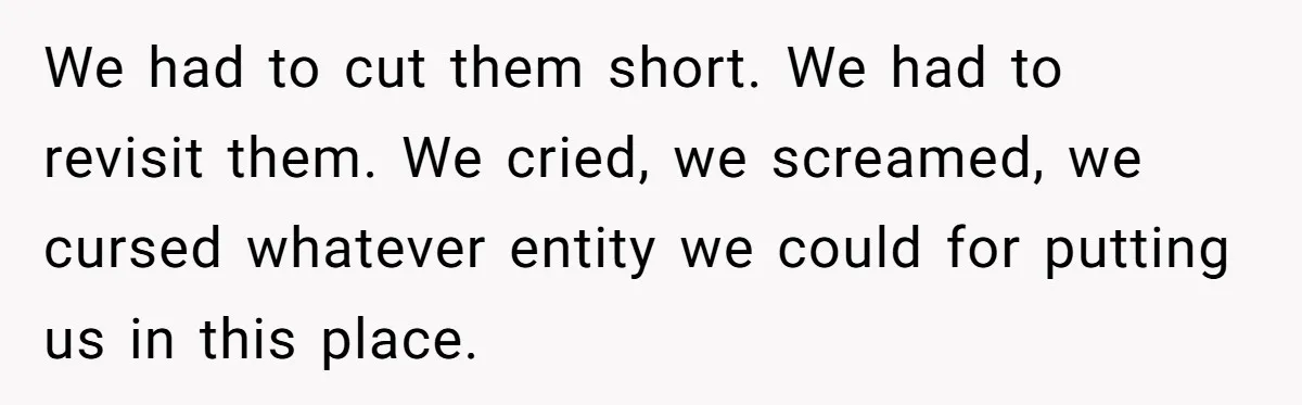 We had to cut them short. We had to revisit them. We cried, we screamed, we cursed whatever entity we could for putting us in this place.