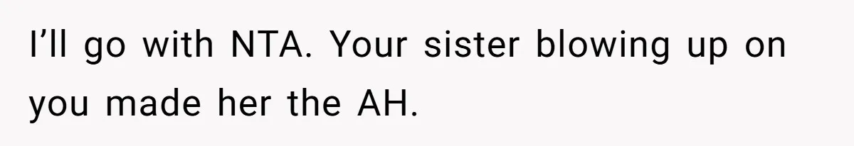 I’ll go with NTA. Your sister blowing up on you made her the AH.