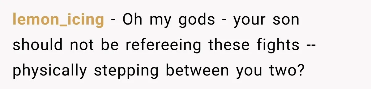 lemon_icing − Oh my gods - your son should not be refereeing these fights -- physically stepping between you two?