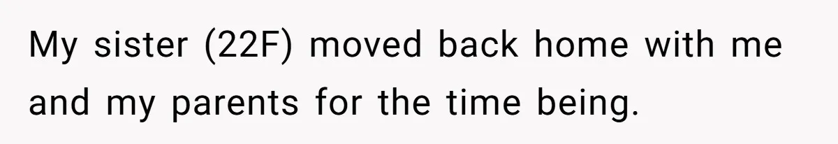 My sister (22F) moved back home with me and my parents for the time being.