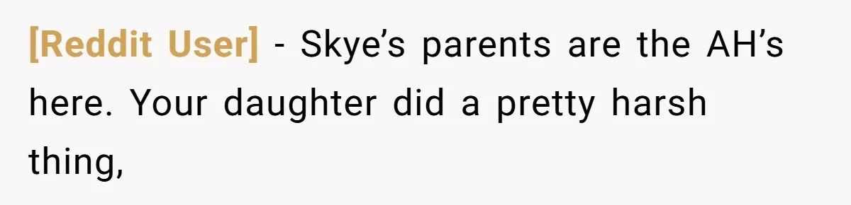 [Reddit User] − Skye’s parents are the AH’s here. Your daughter did a pretty harsh thing,