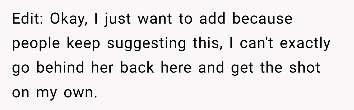 Edit: Okay, I just want to add because people keep suggesting this, I can't exactly go behind her back here and get the shot on my own.