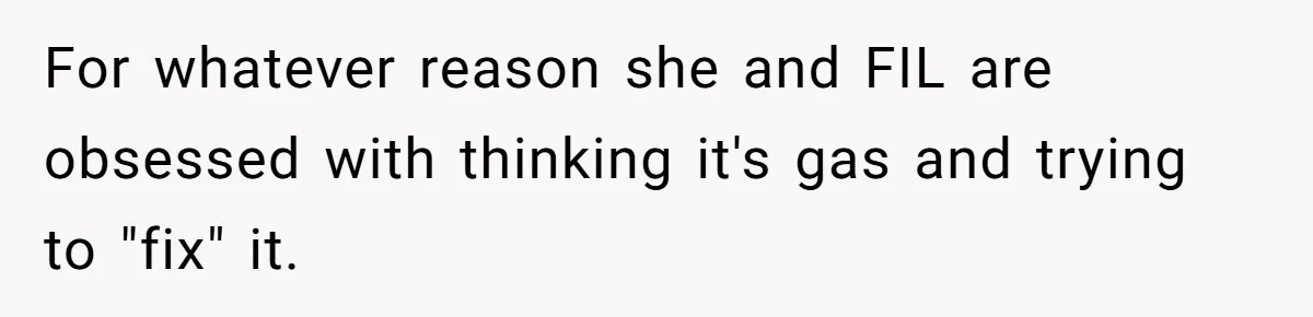 For whatever reason she and FIL are obsessed with thinking it's gas and trying to "fix" it.