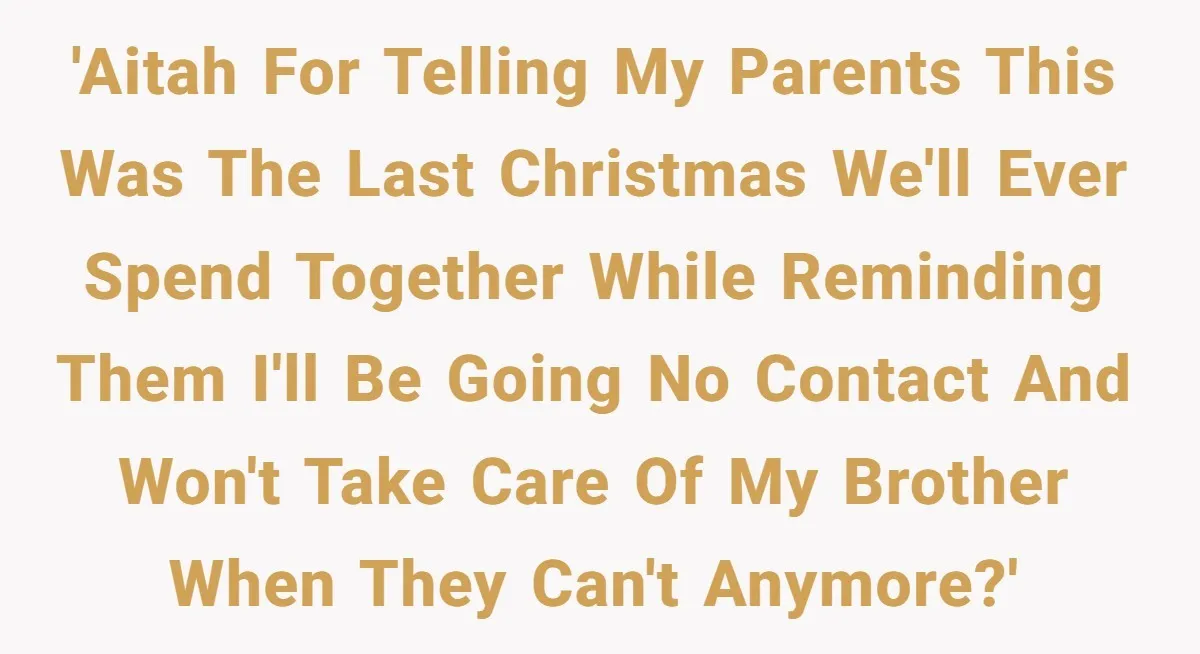 'AITAH for telling my parents this was the last Christmas we'll ever spend together while reminding them I'll be going no contact and won't take care of my brother when...
