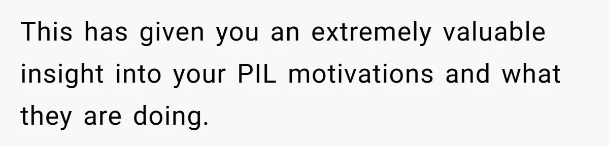 This has given you an extremely valuable insight into your PIL motivations and what they are doing.