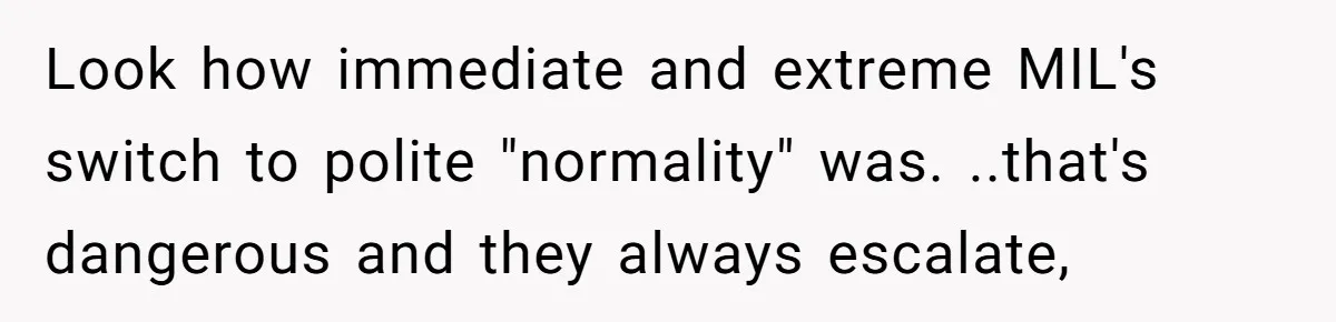 Look how immediate and extreme MIL's switch to polite "normality" was. ..that's dangerous and they always escalate,