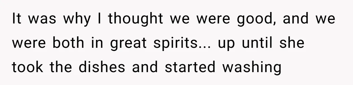 It was why I thought we were good, and we were both in great spirits... up until she took the dishes and started washing
