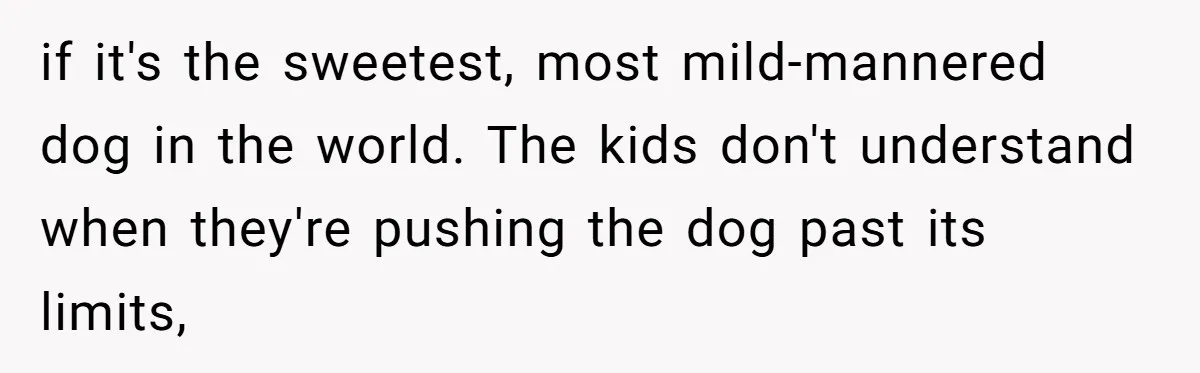 if it's the sweetest, most mild-mannered dog in the world. The kids don't understand when they're pushing the dog past its limits,