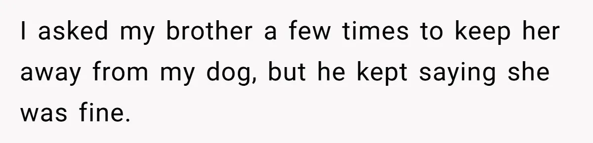 I asked my brother a few times to keep her away from my dog, but he kept saying she was fine.