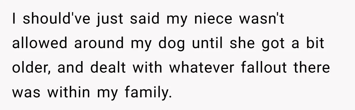 I should've just said my niece wasn't allowed around my dog until she got a bit older, and dealt with whatever fallout there was within my family.
