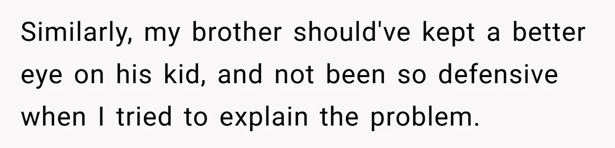 Similarly, my brother should've kept a better eye on his kid, and not been so defensive when I tried to explain the problem.