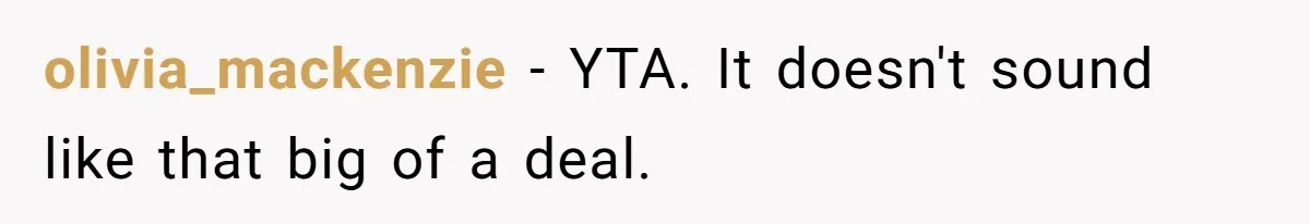 olivia_mackenzie − YTA. It doesn't sound like that big of a deal.