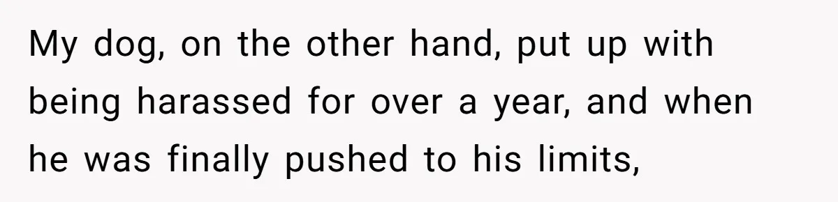 My dog, on the other hand, put up with being harassed for over a year, and when he was finally pushed to his limits,