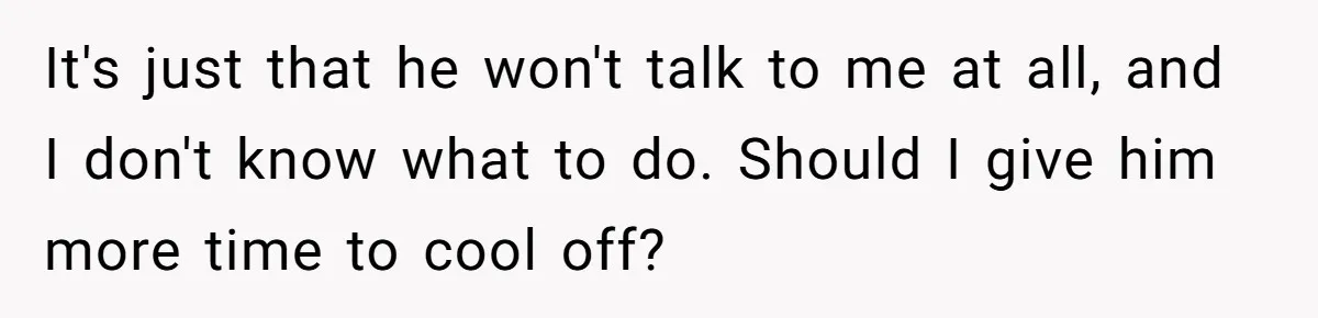 It's just that he won't talk to me at all, and I don't know what to do. Should I give him more time to cool off?