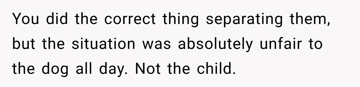 You did the correct thing separating them, but the situation was absolutely unfair to the dog all day. Not the child.
