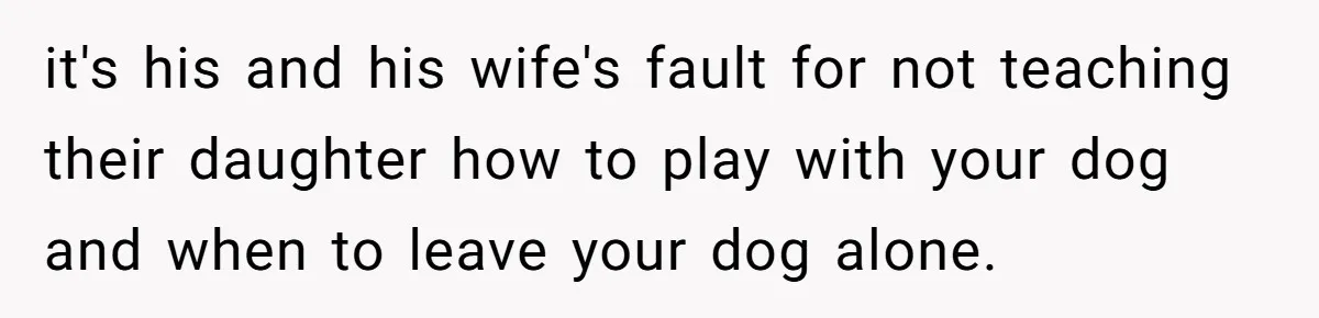 it's his and his wife's fault for not teaching their daughter how to play with your dog and when to leave your dog alone.