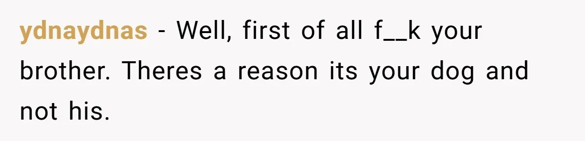 ydnaydnas − Well, first of all f__k your brother. Theres a reason its your dog and not his.