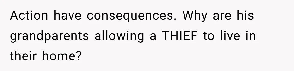Action have consequences. Why are his grandparents allowing a THIEF to live in their home?