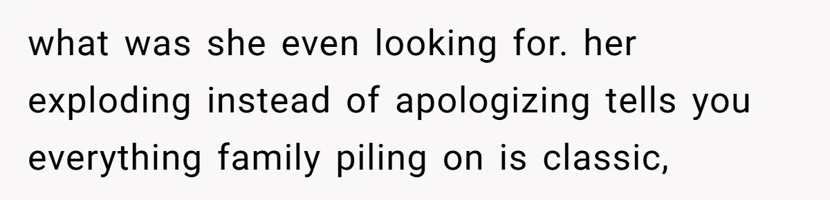 what was she even looking for. her exploding instead of apologizing tells you everything family piling on is classic,