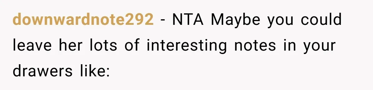 downwardnote292 − NTA Maybe you could leave her lots of interesting notes in your drawers like: