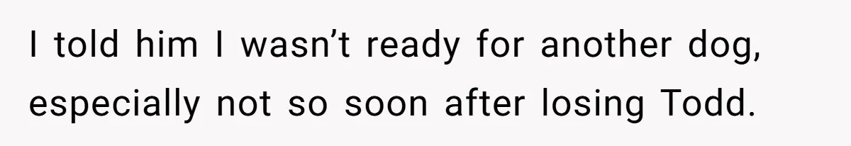 I told him I wasn’t ready for another dog, especially not so soon after losing Todd.