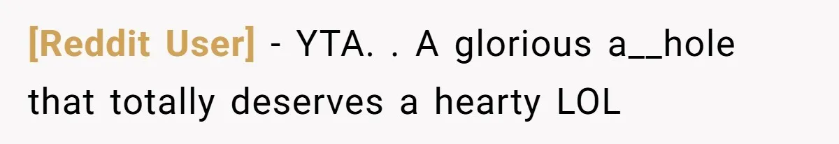 [Reddit User] − YTA. . A glorious a__hole that totally deserves a hearty LOL