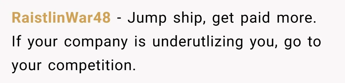 RaistlinWar48 − Jump ship, get paid more. If your company is underutlizing you, go to your competition.