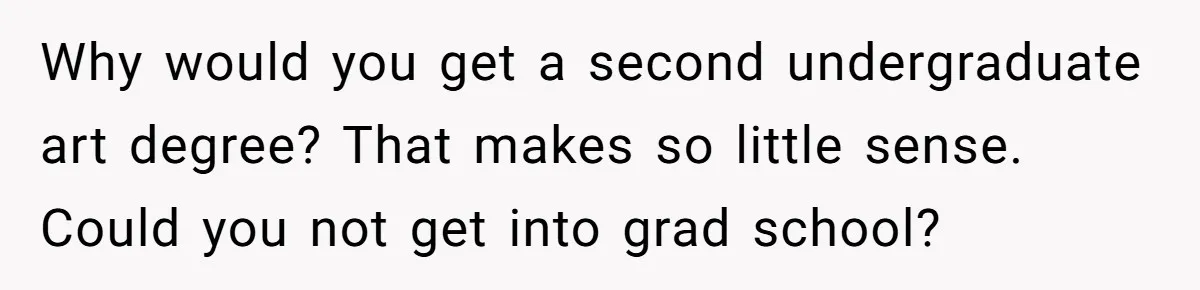 Why would you get a second undergraduate art degree? That makes so little sense. Could you not get into grad school?