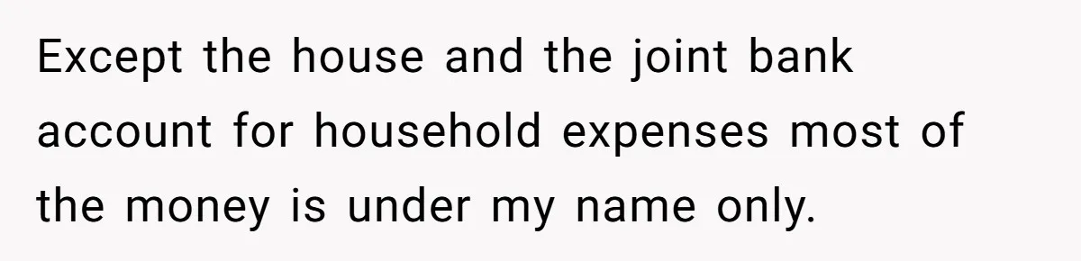 Except the house and the joint bank account for household expenses most of the money is under my name only.