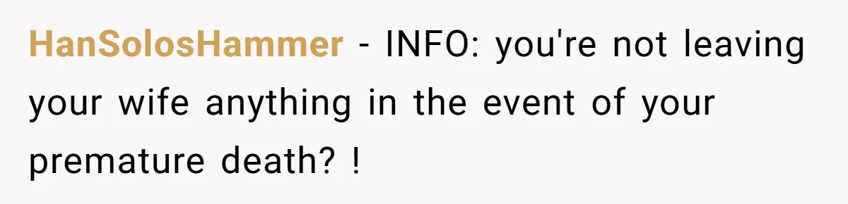 HanSolosHammer − INFO: you're not leaving your wife anything in the event of your premature death? !