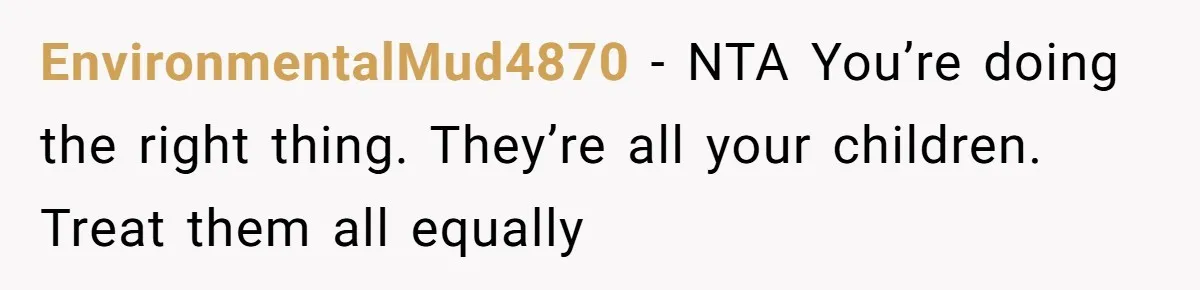 EnvironmentalMud4870 − NTA You’re doing the right thing. They’re all your children. Treat them all equally