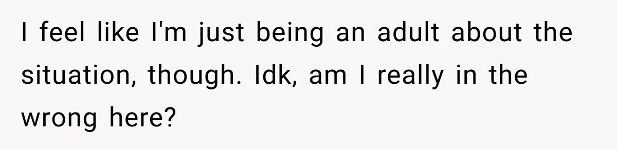 I feel like I'm just being an adult about the situation, though. Idk, am I really in the wrong here?