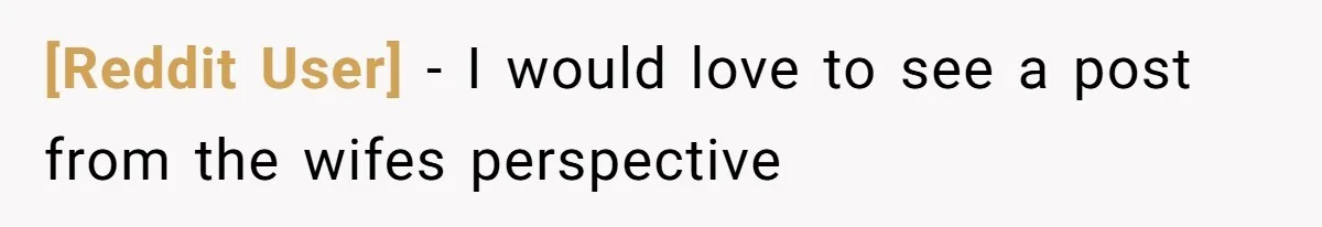 [Reddit User] − I would love to see a post from the wifes perspective