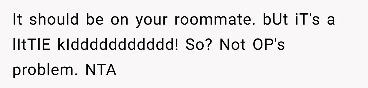It should be on your roommate. bUt iT's a lItTlE kIddddddddddd! So? Not OP's problem. NTA