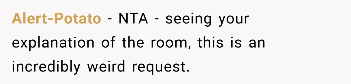 Alert-Potato − NTA - seeing your explanation of the room, this is an incredibly weird request.