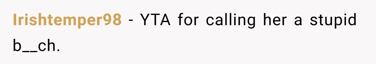 Irishtemper98 − YTA for calling her a stupid b__ch.