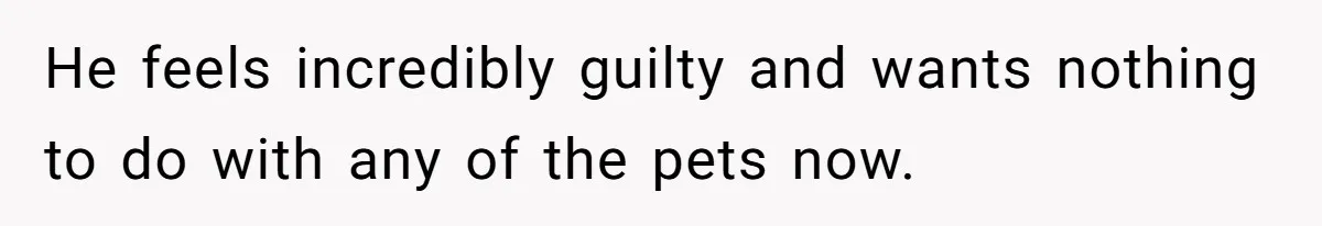 He feels incredibly guilty and wants nothing to do with any of the pets now.
