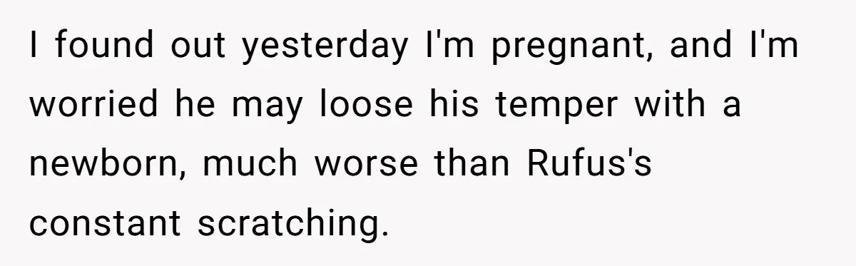 I found out yesterday I'm pregnant, and I'm worried he may loose his temper with a newborn, much worse than Rufus's constant scratching.