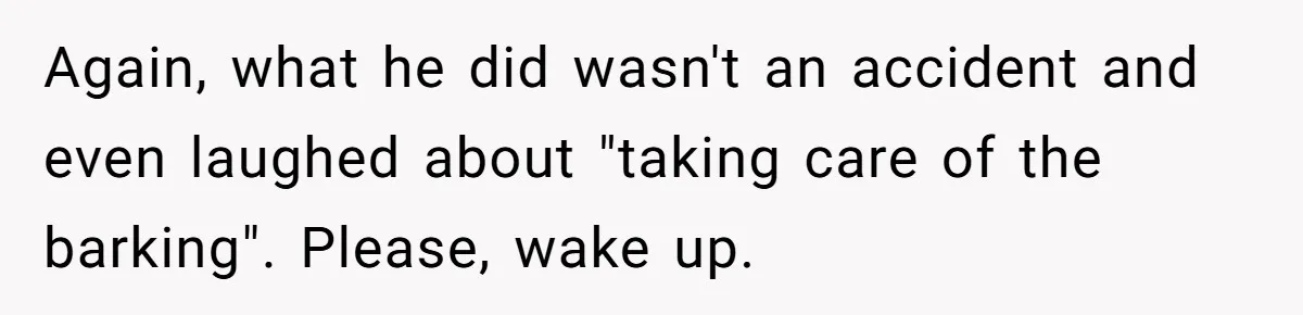 Again, what he did wasn't an accident and even laughed about "taking care of the barking". Please, wake up.