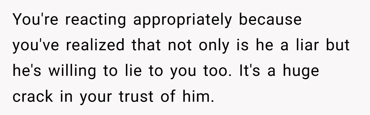 You're reacting appropriately because you've realized that not only is he a liar but he's willing to lie to you too. It's a huge crack in your trust of him.