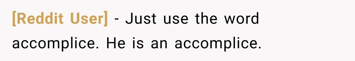 [Reddit User] − Just use the word accomplice. He is an accomplice.