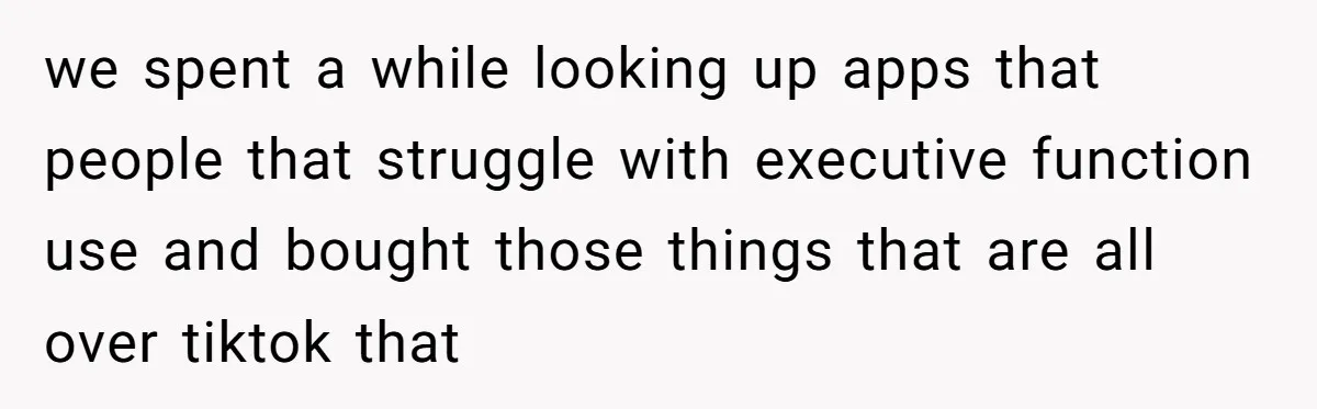 we spent a while looking up apps that people that struggle with executive function use and bought those things that are all over tiktok that