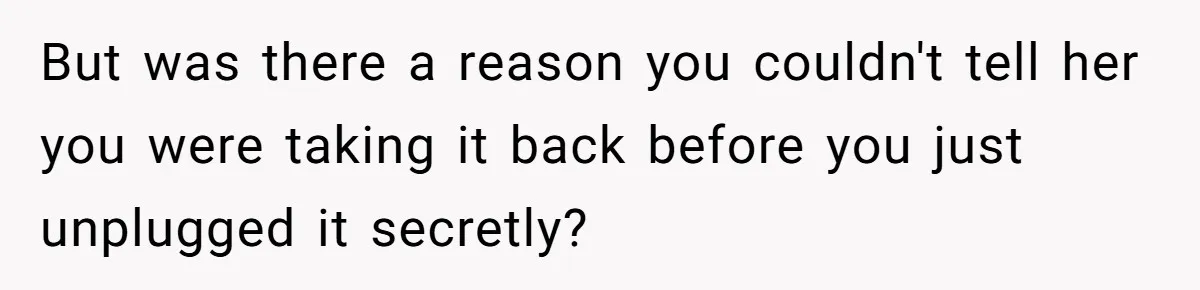 But was there a reason you couldn't tell her you were taking it back before you just unplugged it secretly?