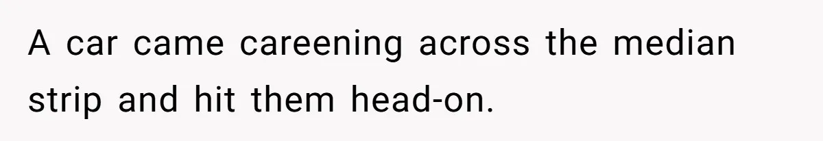 A car came careening across the median strip and hit them head-on.