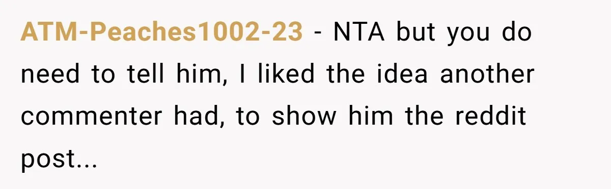 ATM-Peaches1002-23 − NTA but you do need to tell him, I liked the idea another commenter had, to show him the reddit post...