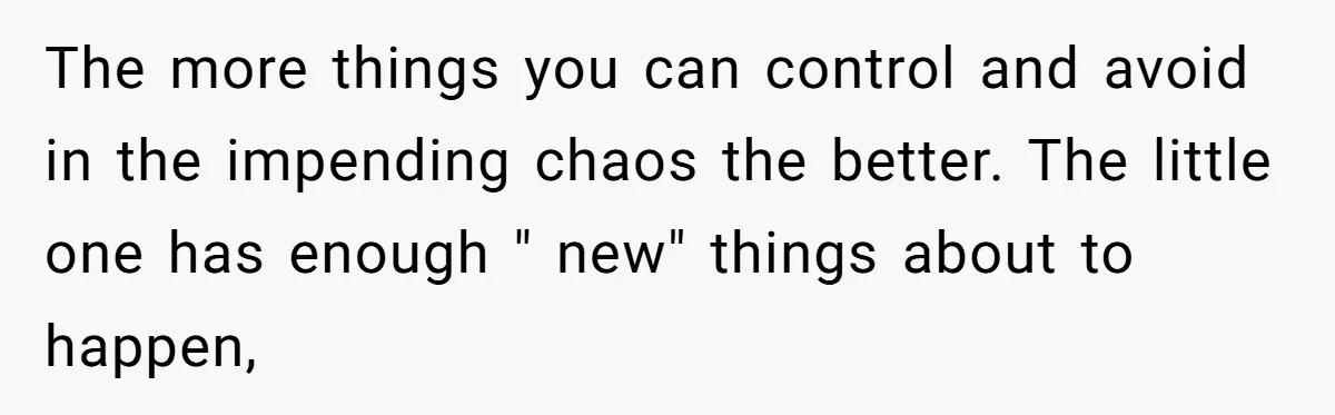 The more things you can control and avoid in the impending chaos the better. The little one has enough " new" things about to happen,
