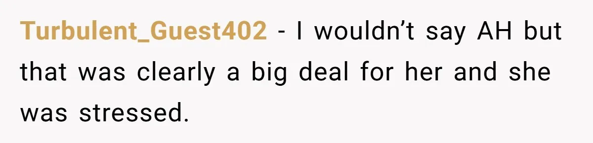 Turbulent_Guest402 − I wouldn’t say AH but that was clearly a big deal for her and she was stressed.