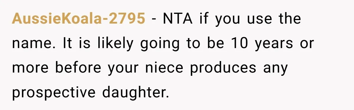 AussieKoala-2795 − NTA if you use the name. It is likely going to be 10 years or more before your niece produces any prospective daughter.