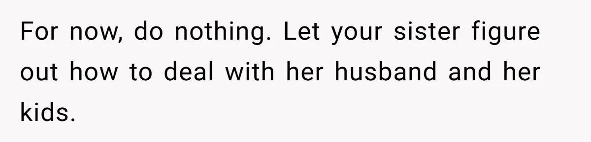 For now, do nothing. Let your sister figure out how to deal with her husband and her kids.